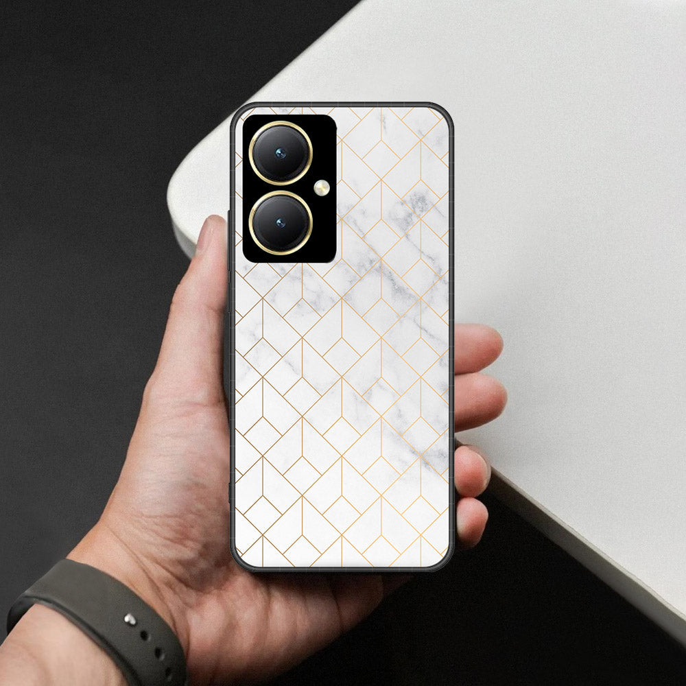 Vivo Y35 Plus Cover - White Marble Series 2 - HQ Ultra Shine Premium Infinity Glass Soft Silicon Borders Case