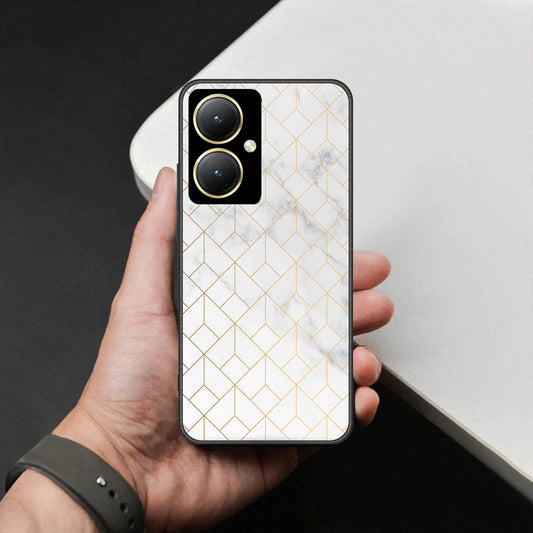 Vivo Y35 Plus Cover - White Marble Series 2 - HQ Ultra Shine Premium Infinity Glass Soft Silicon Borders Case