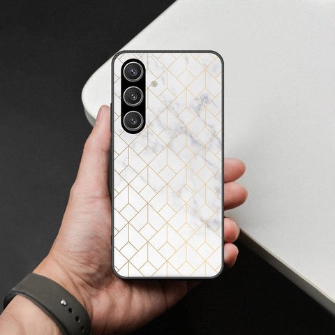 Samsung Galaxy S25 Cover - White Marble Series 2 - HQ Ultra Shine Premium Infinity Glass Soft Silicon Borders Case