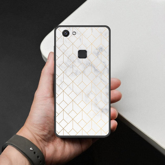 Vivo V7 Cover - White Marble Series 2 - HQ Ultra Shine Premium Infinity Glass Soft Silicon Borders Case