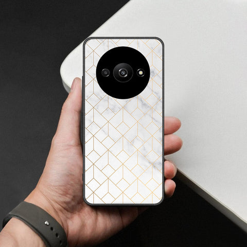 Xiaomi Redmi A3 Cover - White Marble Series 2 - HQ Ultra Shine Premium Infinity Glass Soft Silicon Borders Case