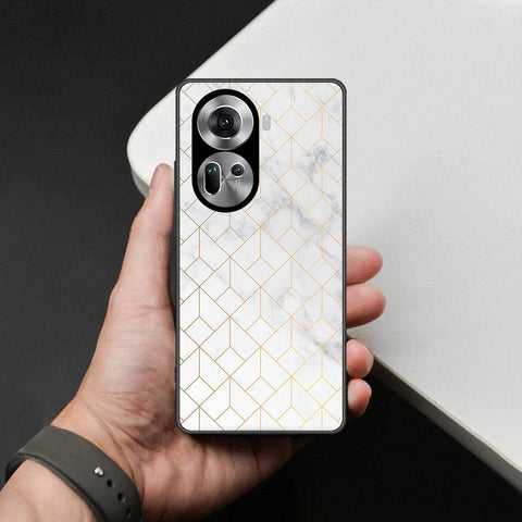 Oppo Reno 11 5G Cover - White Marble Series 2 - HQ Ultra Shine Premium Infinity Glass Soft Silicon Borders Case (Fast Delivery)