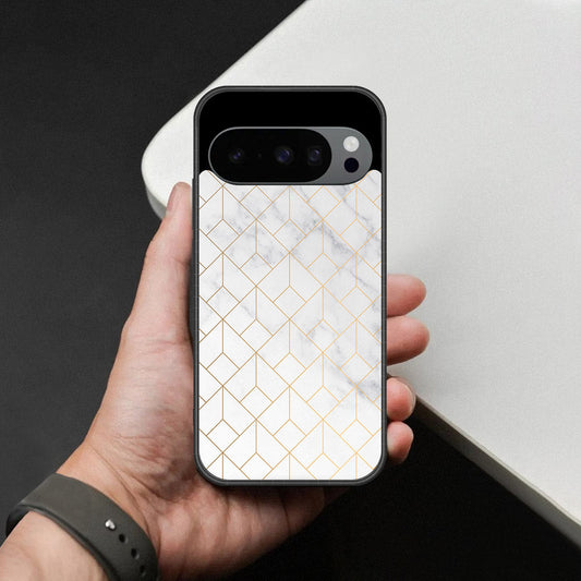 Google Pixel 9 Pro XL Cover - White Marble Series 2 - HQ Ultra Shine Premium Infinity Glass Soft Silicon Borders Case