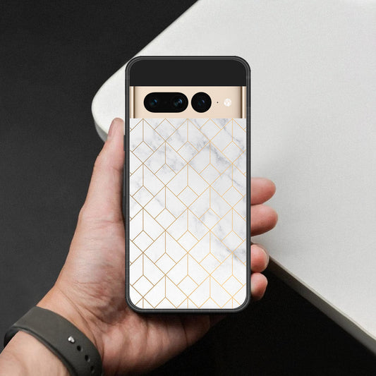 Google Pixel 7 Pro Cover - White Marble Series 2 - HQ Ultra Shine Premium Infinity Glass Soft Silicon Borders Case
