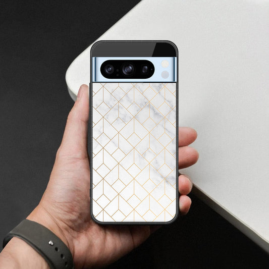 Google Pixel 8 Pro Cover - White Marble Series 2 - HQ Ultra Shine Premium Infinity Glass Soft Silicon Borders Case