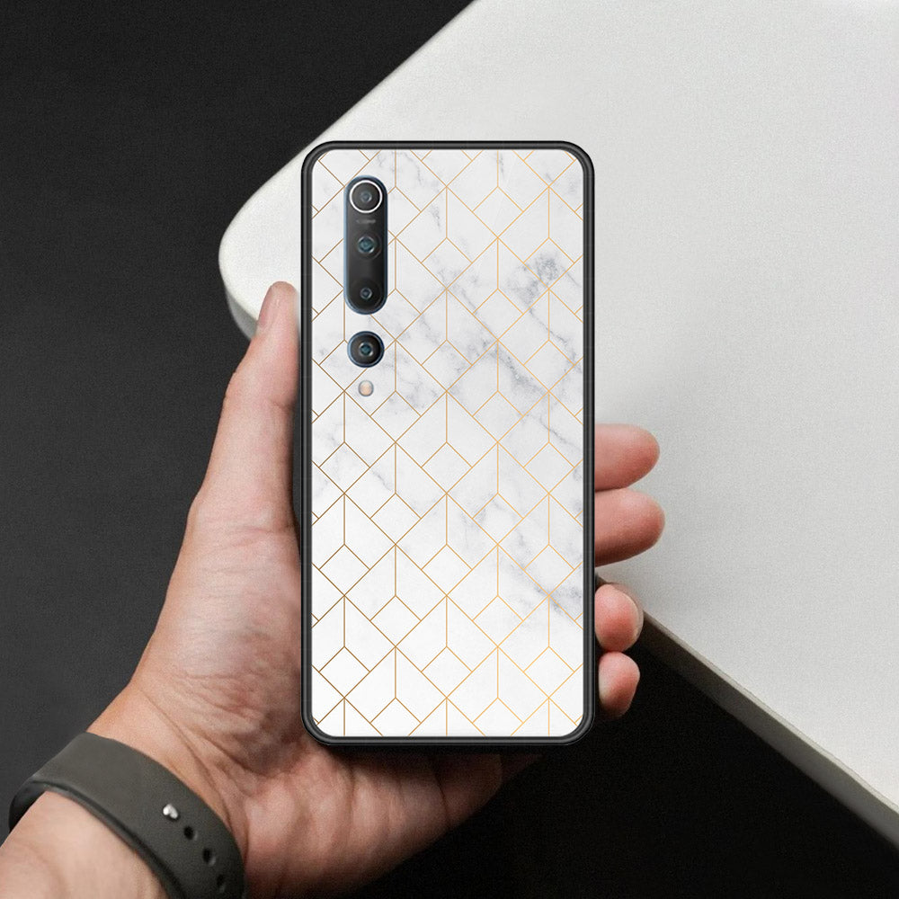 Xiaomi Mi 10 Cover - White Marble Series 2 - HQ Ultra Shine Premium Infinity Glass Soft Silicon Borders Case