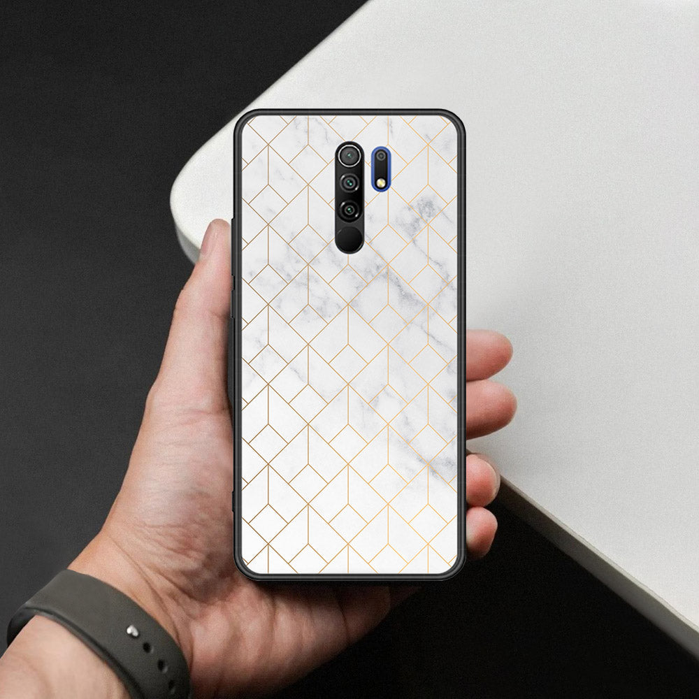 Xiaomi Redmi 9 Cover - White Marble Series 2 - HQ Ultra Shine Premium Infinity Glass Soft Silicon Borders Case