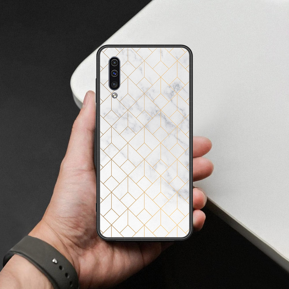 Samsung Galaxy A30s Cover - White Marble Series 2 - HQ Ultra Shine Premium Infinity Glass Soft Silicon Borders Case
