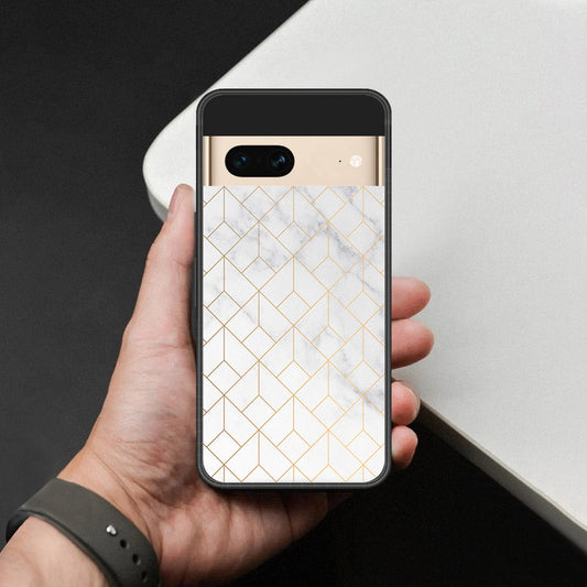 Google Pixel 7 Cover - White Marble Series 2 - HQ Ultra Shine Premium Infinity Glass Soft Silicon Borders Case