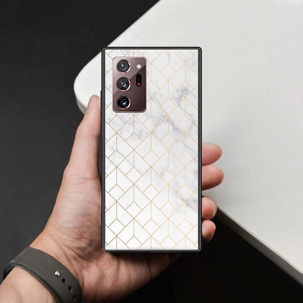 Samsung Galaxy Note 20 Ultra Cover - White Marble Series 2 - HQ Ultra Shine Premium Infinity Glass Soft Silicon Borders Case