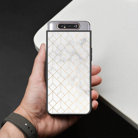 Samsung Galaxy A90 Cover - White Marble Series 2 - HQ Ultra Shine Premium Infinity Glass Soft Silicon Borders Case