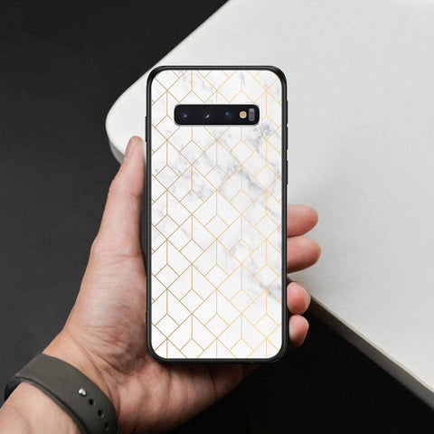 Samsung Galaxy S10 Cover - White Marble Series 2 - HQ Ultra Shine Premium Infinity Glass Soft Silicon Borders Case