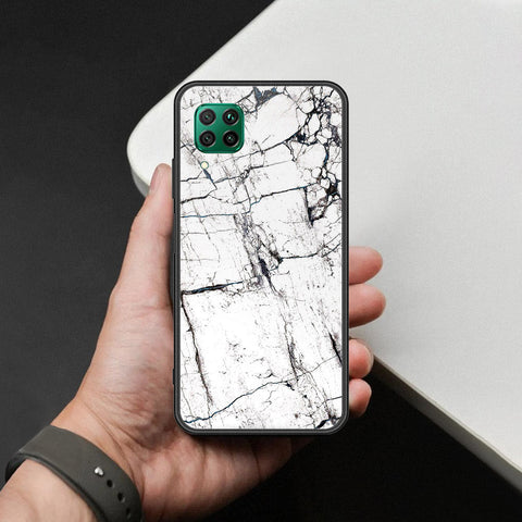 Huawei P40 lite Cover - White Marble Series 2 - HQ Ultra Shine Premium Infinity Glass Soft Silicon Borders Case