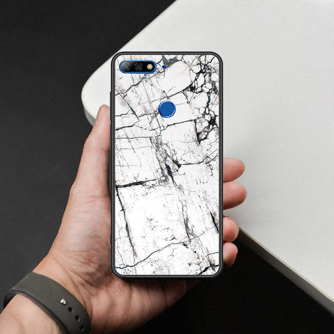 Huawei Honor 7C Cover - White Marble Series 2 - HQ Ultra Shine Premium Infinity Glass Soft Silicon Borders Case