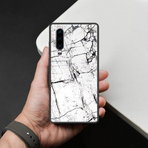 Huawei P30 Cover - White Marble Series 2 - HQ Ultra Shine Premium Infinity Glass Soft Silicon Borders Case
