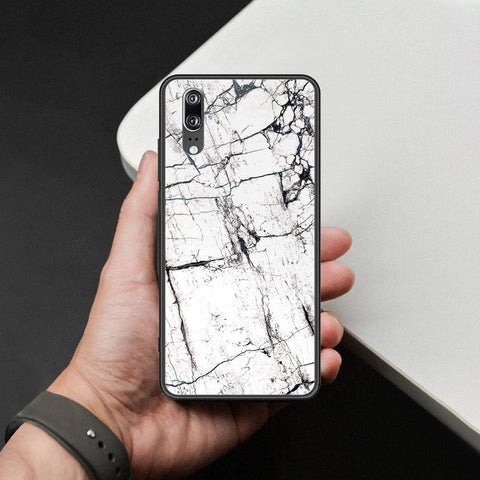 Huawei P20 Cover - White Marble Series 2 - HQ Ultra Shine Premium Infinity Glass Soft Silicon Borders Case