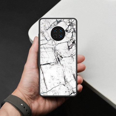 Huawei Mate 30 Cover - White Marble Series 2 - HQ Ultra Shine Premium Infinity Glass Soft Silicon Borders Case