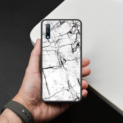Huawei Enjoy 10 Plus Cover - White Marble Series 2 - HQ Ultra Shine Premium Infinity Glass Soft Silicon Borders Case