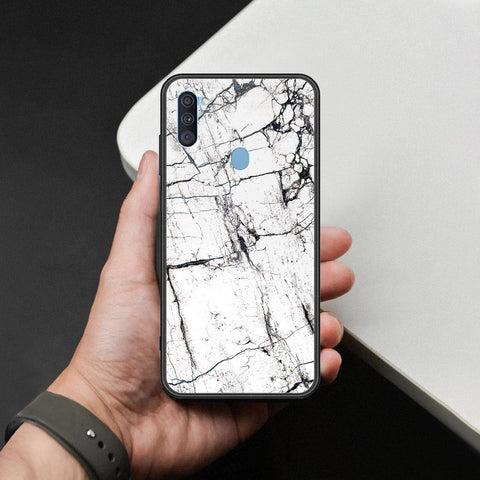 Samsung Galaxy A11 Cover - White Marble Series 2 - HQ Ultra Shine Premium Infinity Glass Soft Silicon Borders Case