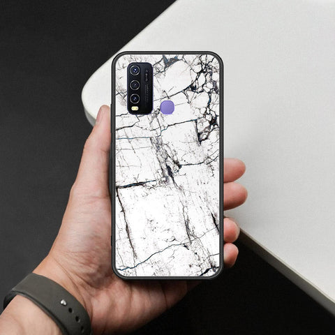 Vivo Y30 Cover - White Marble Series 2 - HQ Ultra Shine Premium Infinity Glass Soft Silicon Borders Case