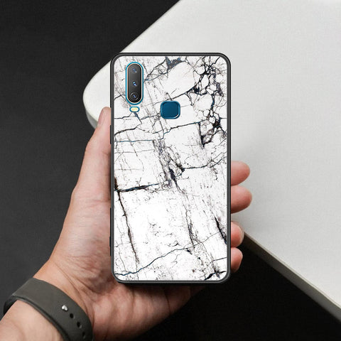 Vivo Y17 Cover - White Marble Series 2 - HQ Ultra Shine Premium Infinity Glass Soft Silicon Borders Case