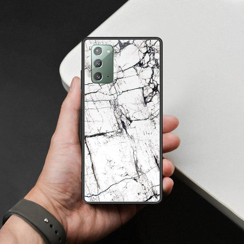 Samsung Galaxy Note 20 Cover - White Marble Series 2 - HQ Ultra Shine Premium Infinity Glass Soft Silicon Borders Case