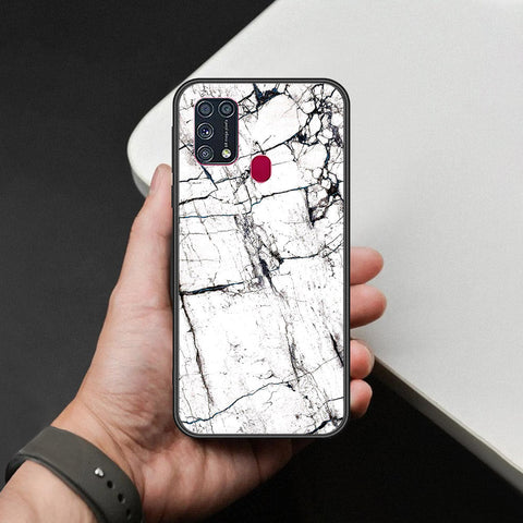 Samsung Galaxy F41 Cover - White Marble Series 2 - HQ Ultra Shine Premium Infinity Glass Soft Silicon Borders Case