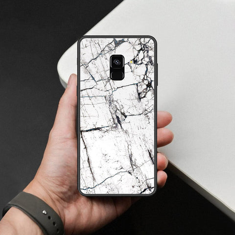 Samsung Galaxy A8 2018 Cover - White Marble Series 2 - HQ Ultra Shine Premium Infinity Glass Soft Silicon Borders Case