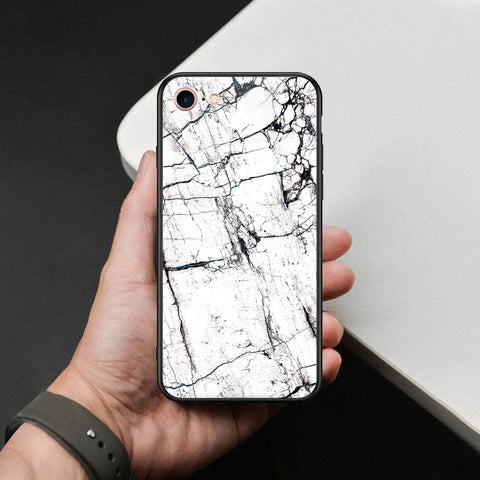 iPhone SE 2022 - White Marble Series 2 - HQ Ultra Shine Premium Infinity Glass Soft Silicon Borders Case