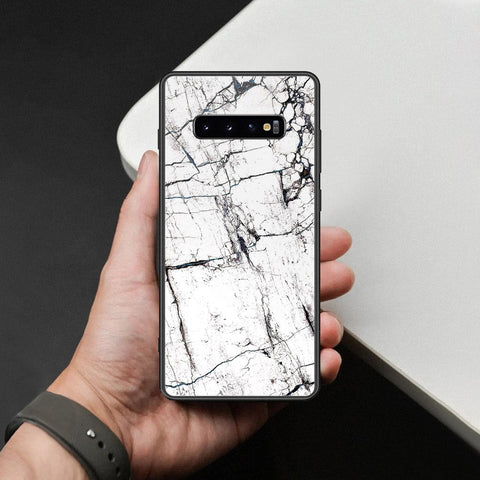 Samsung Galaxy S10 Plus Cover - White Marble Series 2 - HQ Ultra Shine Premium Infinity Glass Soft Silicon Borders Case