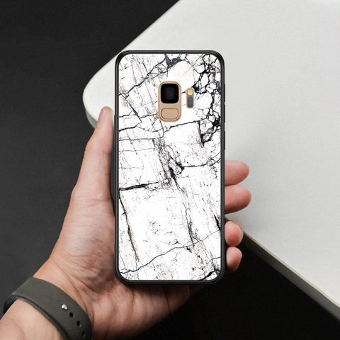 Samsung Galaxy S9 Cover - White Marble Series 2 - HQ Ultra Shine Premium Infinity Glass Soft Silicon Borders Case
