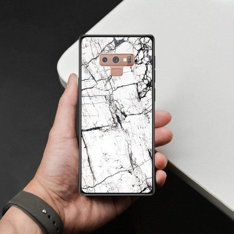 Samsung Galaxy Note 9 Cover - White Marble Series 2 - HQ Ultra Shine Premium Infinity Glass Soft Silicon Borders Case