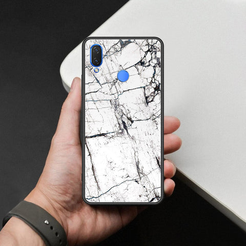 Huawei P Smart Plus Cover - White Marble Series 2 - HQ Ultra Shine Premium Infinity Glass Soft Silicon Borders Case