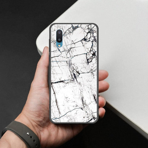 Samsung Galaxy M02 Cover - White Marble Series 2 - HQ Ultra Shine Premium Infinity Glass Soft Silicon Borders Case