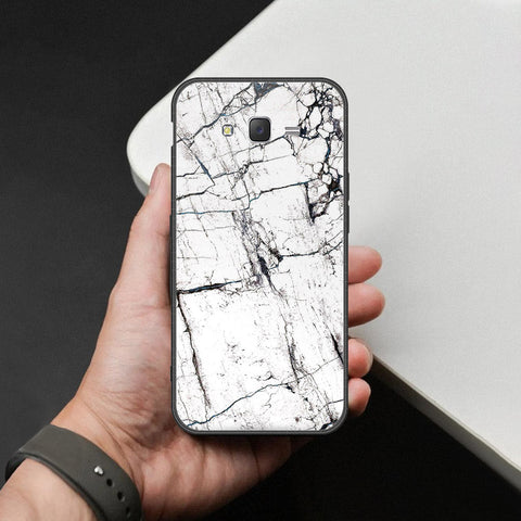 Samsung Galaxy J7 2015 Cover - White Marble Series 2 - HQ Ultra Shine Premium Infinity Glass Soft Silicon Borders Case
