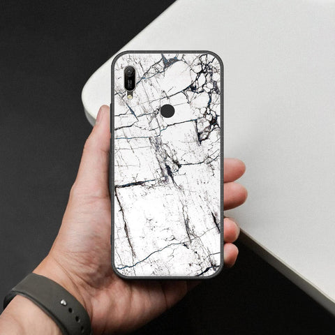 Huawei Y6 2019 / Y6 Prime 2019 Cover - White Marble Series 2 - HQ Ultra Shine Premium Infinity Glass Soft Silicon Borders Case
