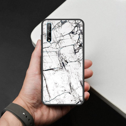 Huawei Y8p Cover - White Marble Series 2 - HQ Ultra Shine Premium Infinity Glass Soft Silicon Borders Case