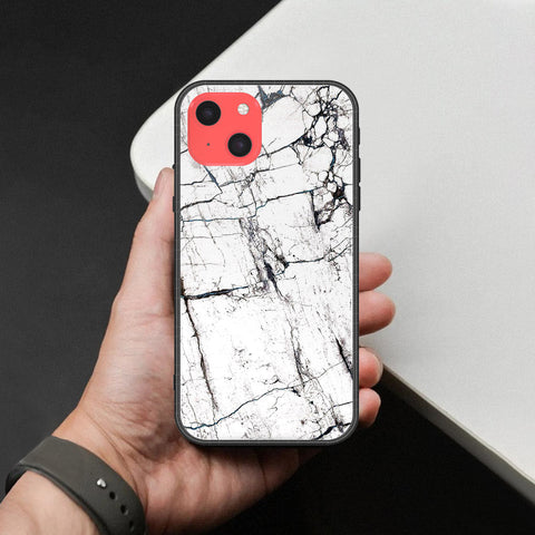 iPhone 13 Mini Cover - White Marble Series 2 - HQ Ultra Shine Premium Infinity Glass Soft Silicon Borders Case