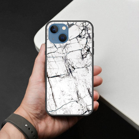 iPhone 13 Cover - White Marble Series 2 - HQ Ultra Shine Premium Infinity Glass Soft Silicon Borders Case