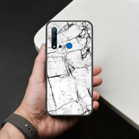 Huawei P20 Lite 2019 Cover - White Marble Series 2 - HQ Ultra Shine Premium Infinity Glass Soft Silicon Borders Case