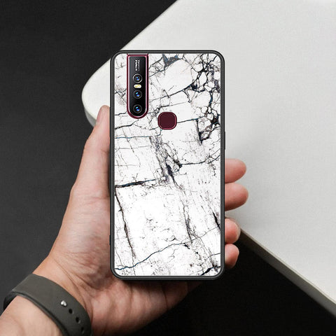 Vivo V15 Cover - White Marble Series 2 - HQ Ultra Shine Premium Infinity Glass Soft Silicon Borders Case