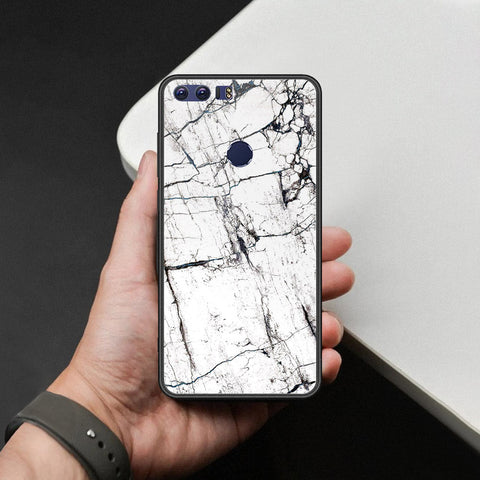 Huawei Honor 8 Cover - White Marble Series 2 - HQ Ultra Shine Premium Infinity Glass Soft Silicon Borders Case