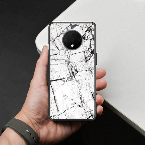 OnePlus 7T Cover - White Marble Series 2 - HQ Ultra Shine Premium Infinity Glass Soft Silicon Borders Case