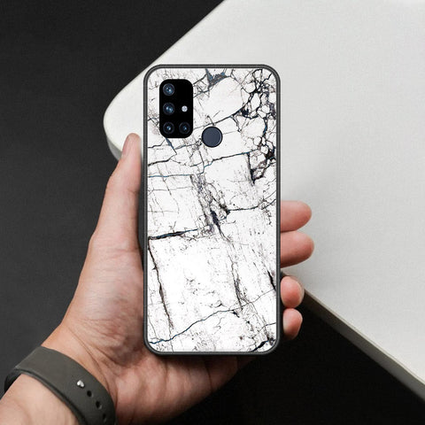 OnePlus Nord N10 Cover - White Marble Series 2 - HQ Ultra Shine Premium Infinity Glass Soft Silicon Borders Case