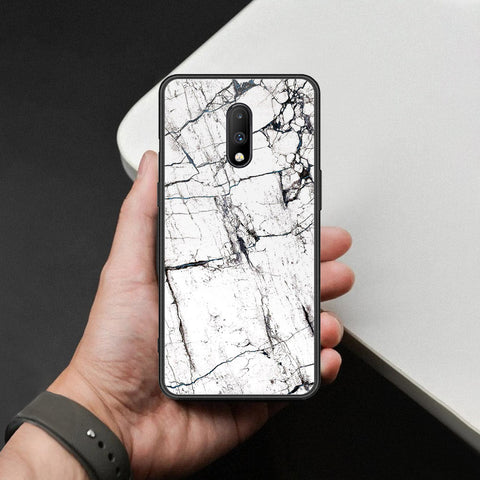 OnePlus 7 Cover - White Marble Series 2 - HQ Ultra Shine Premium Infinity Glass Soft Silicon Borders Case