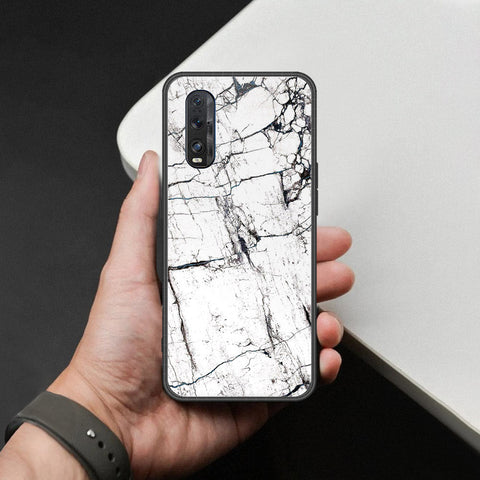 Oppo Find X2 Cover - White Marble Series 2 - HQ Ultra Shine Premium Infinity Glass Soft Silicon Borders Case