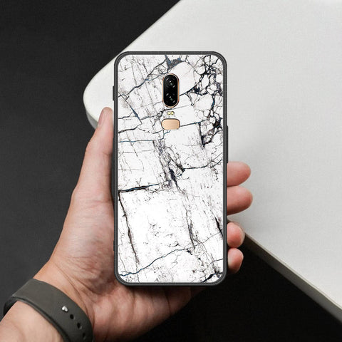 OnePlus 6 Cover - White Marble Series 2 - HQ Ultra Shine Premium Infinity Glass Soft Silicon Borders Case
