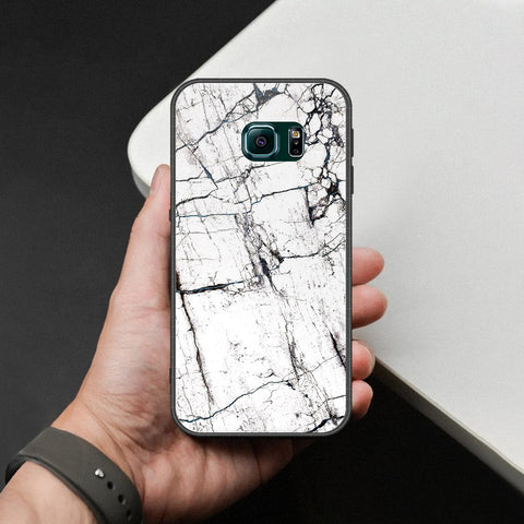 Samsung Galaxy S6 Edge Cover - White Marble Series 2 - HQ Ultra Shine Premium Infinity Glass Soft Silicon Borders Case