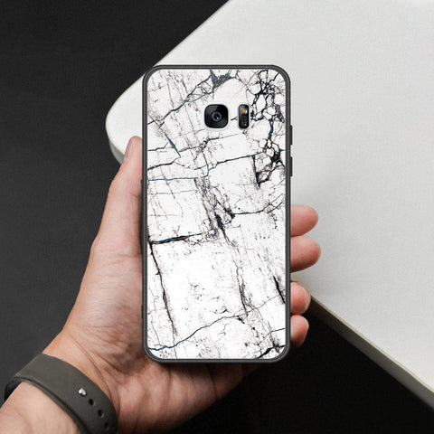 Samsung Galaxy S7 Edge Cover - White Marble Series 2 - HQ Ultra Shine Premium Infinity Glass Soft Silicon Borders Case