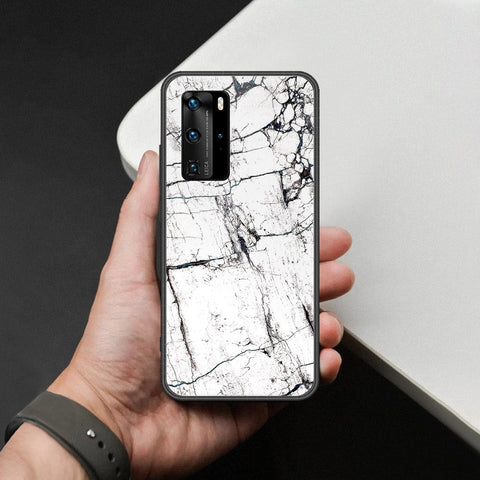 Huawei P40 Pro Cover - White Marble Series 2 - HQ Ultra Shine Premium Infinity Glass Soft Silicon Borders Case